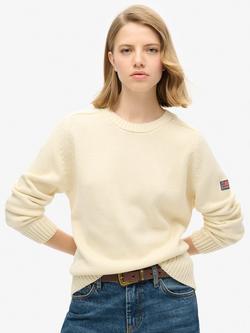 Superdry Organic Cotton Slouchy Knitted Crew Sweatshirt, Natural White, Natural White