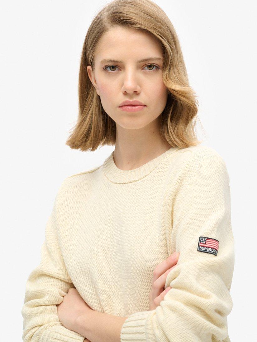 Product image 3 of 5, which shows Superdry Organic Cotton Slouchy Knitted Crew Sweatshirt, Natural White, 8