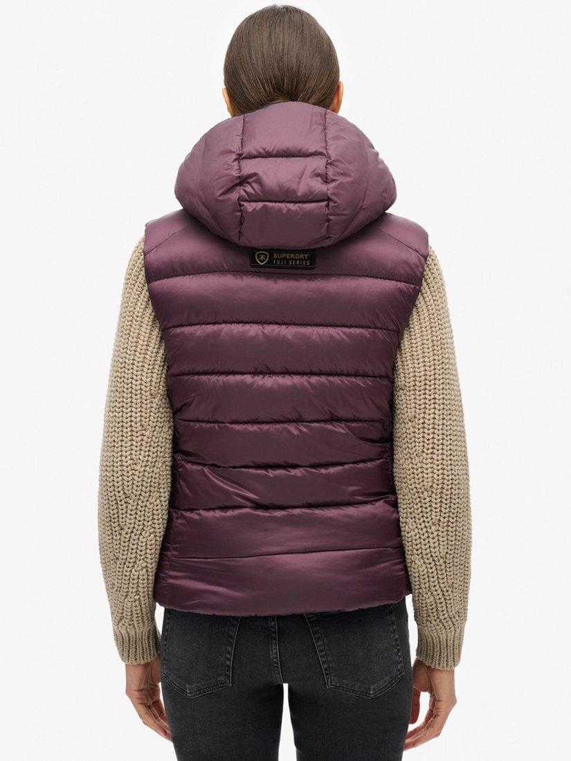 Product image 2 of 8, which shows Superdry Hooded Fuji Quilt Padded Gilet, Aubergine Purple, 8