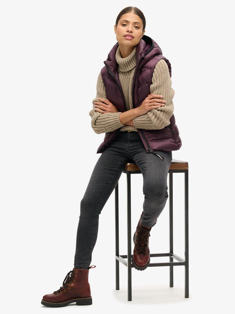 Product image 3 of 8, which shows Superdry Hooded Fuji Quilt Padded Gilet, Aubergine Purple, 8