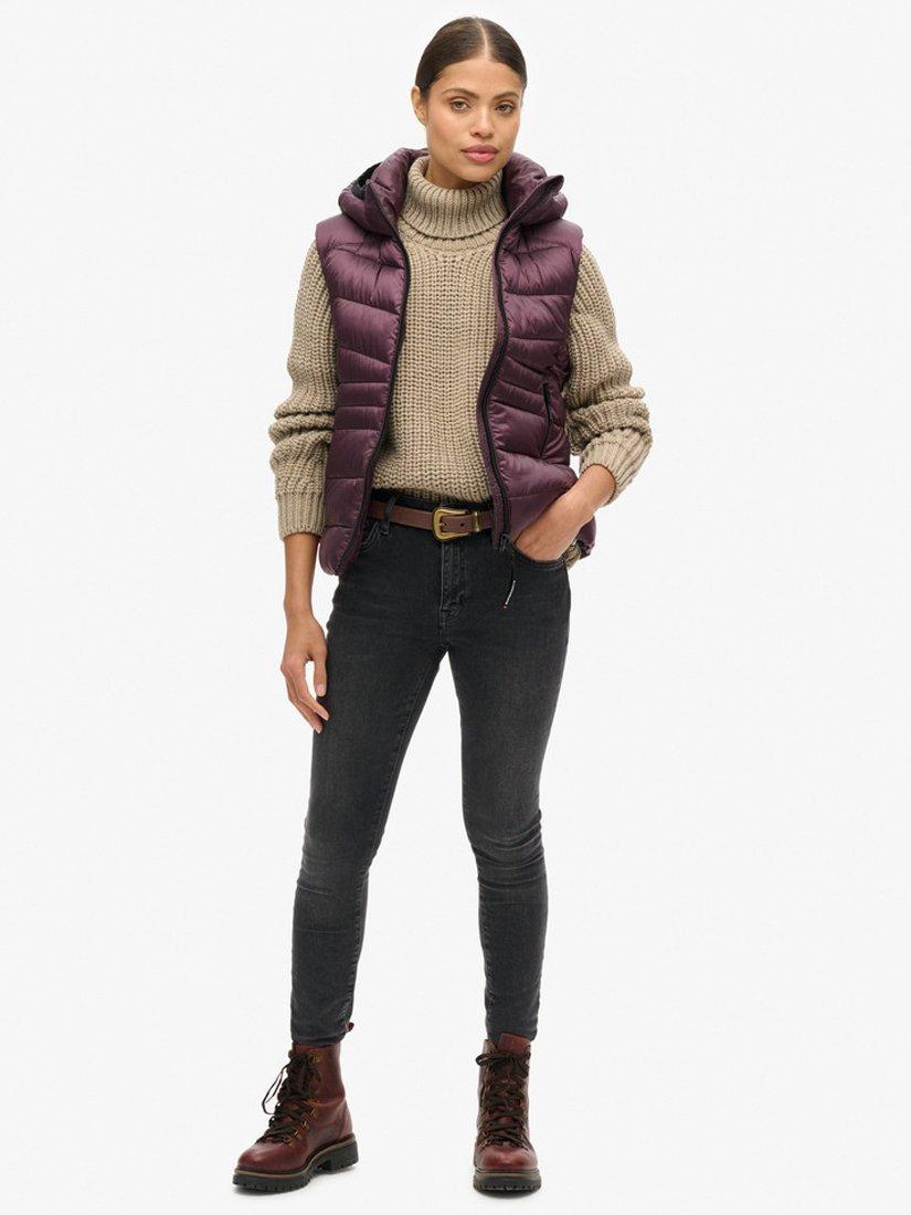 Product image 6 of 8, which shows Superdry Hooded Fuji Quilt Padded Gilet, Aubergine Purple, 8