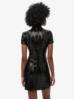 Superdry Mandarin Sequin Mini Dress, Black - view 2, Black