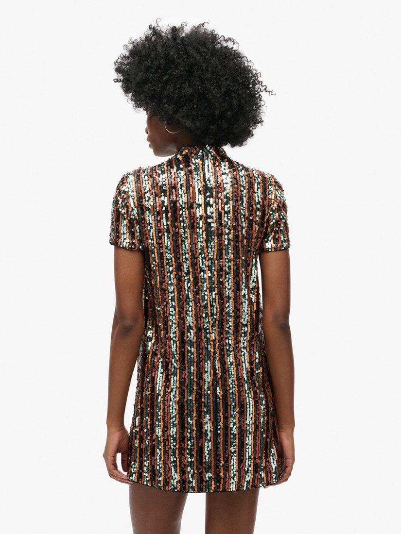 Product image 2 of 5, which shows Superdry Sequin T-Shirt Mini Dress, Multi, 8