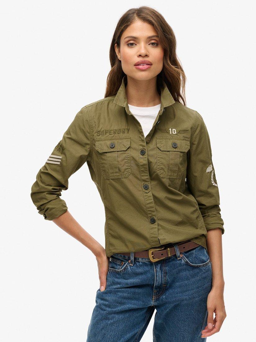 Product image 1 of 5, which shows Superdry Military Organic Cotton Shirt, Burnt Olive, 8
