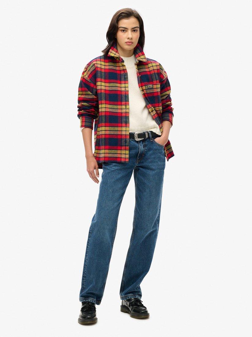 Product image 4 of 5, which shows Superdry Check Flannel Organic Cotton Overshirt, Navy/Red/Yellow, 8