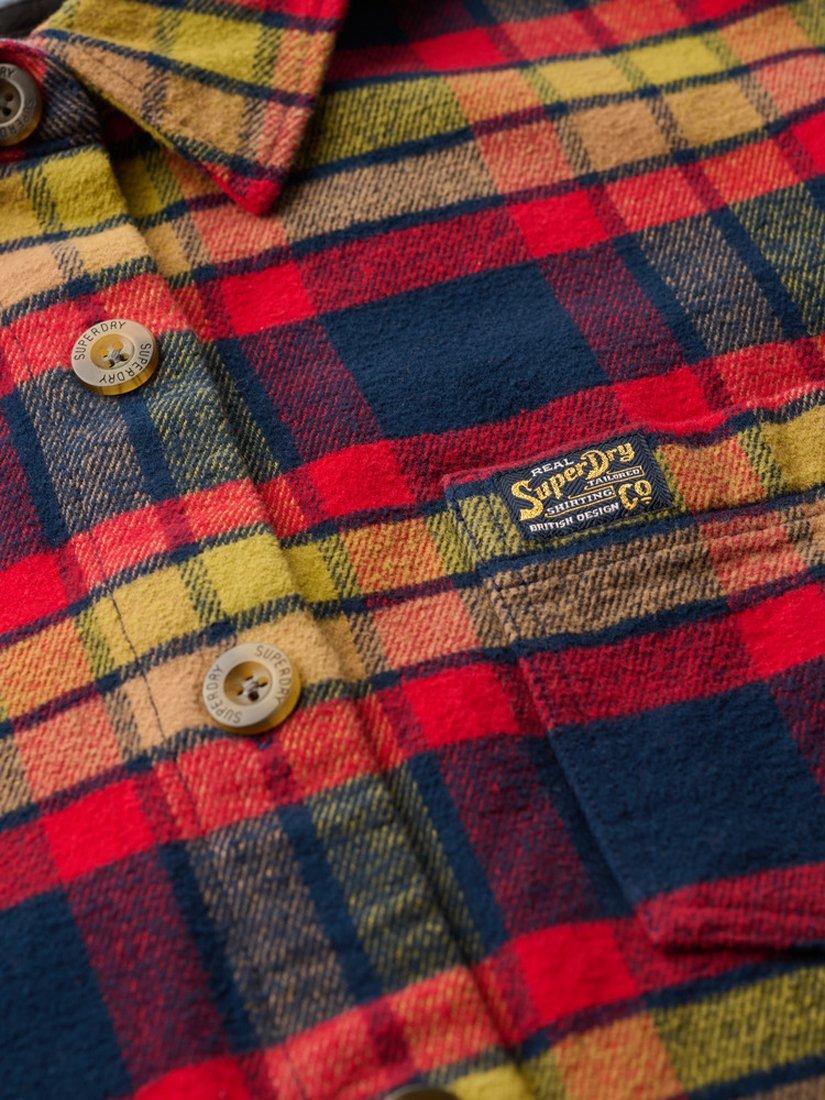 Product image 5 of 5, which shows Superdry Check Flannel Organic Cotton Overshirt, Navy/Red/Yellow, 8