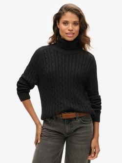 Superdry Slouchy Cable Roll Neck Jumper, Dark Charcoal Grey, Dark Charcoal Grey
