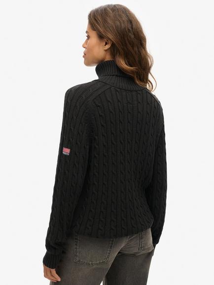 Superdry Slouchy Cable Roll Neck Jumper, Dark Charcoal Grey - view 2, Dark Charcoal Grey