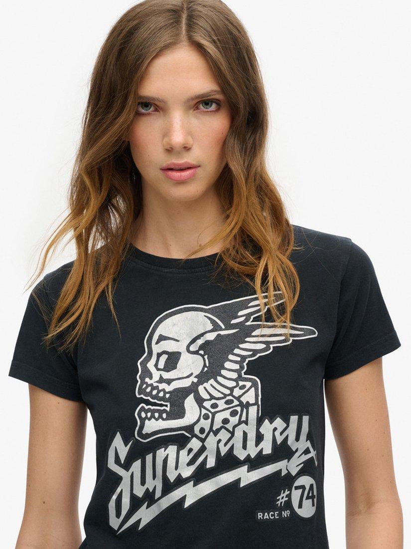 Product image 4 of 5, which shows Superdry Embellished Poster Organic Cotton T-Shirt, Jet Black, 8