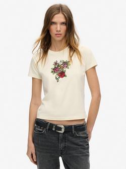 Superdry Tattoo Rhinestone Organic Cotton T-Shirt, Rice White, Rice White