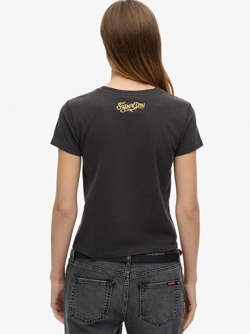 Product image 2 of 5, which shows Superdry Tattoo Rhinestone Organic Cotton T-Shirt, Bison Black, 8
