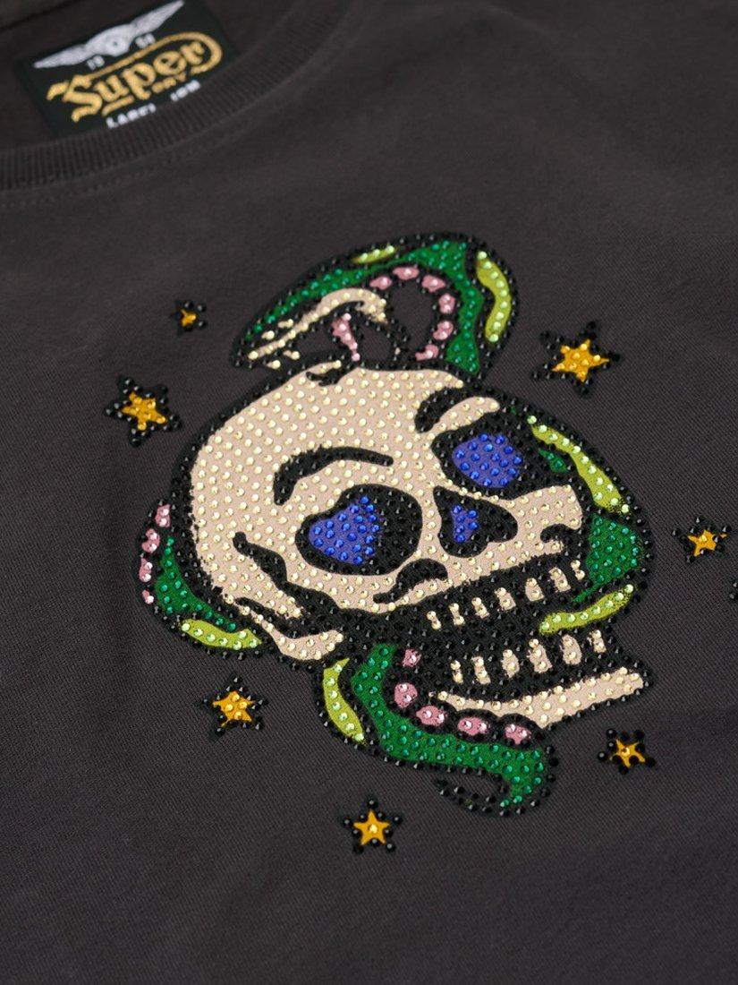 Product image 5 of 5, which shows Superdry Tattoo Rhinestone Organic Cotton T-Shirt, Bison Black, 8