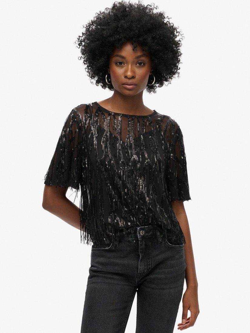 Black sheer sequin top online