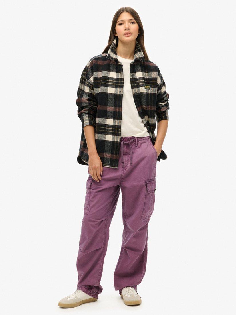 Product image 1 of 5, which shows Superdry Low Rise Parachute Cargo Trousers, Berry Conserve, W26/L30