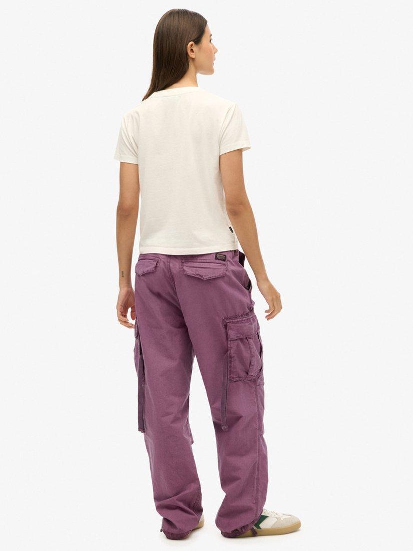 Product image 2 of 5, which shows Superdry Low Rise Parachute Cargo Trousers, Berry Conserve, W26/L30
