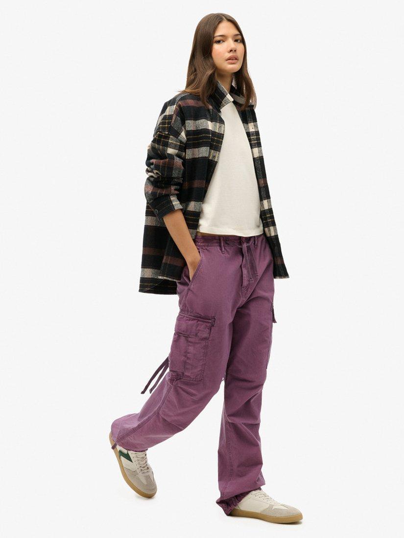 Product image 3 of 5, which shows Superdry Low Rise Parachute Cargo Trousers, Berry Conserve, W26/L30