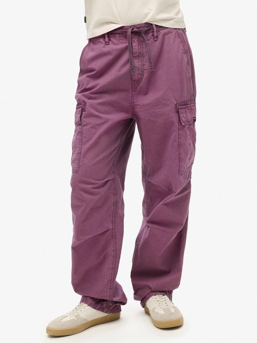 Product image 4 of 5, which shows Superdry Low Rise Parachute Cargo Trousers, Berry Conserve, W26/L30