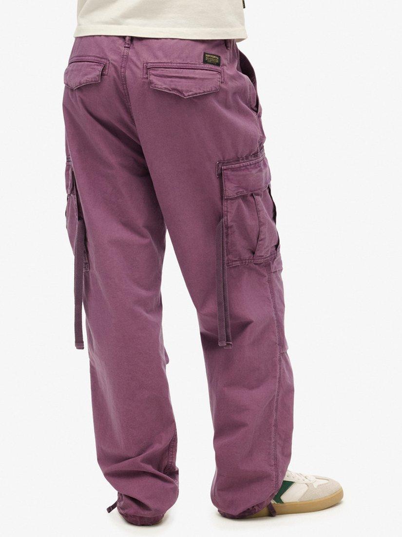 Product image 5 of 5, which shows Superdry Low Rise Parachute Cargo Trousers, Berry Conserve, W26/L30