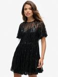 Superdry Volume Tiered Mesh Mini Dress, Tassle Black