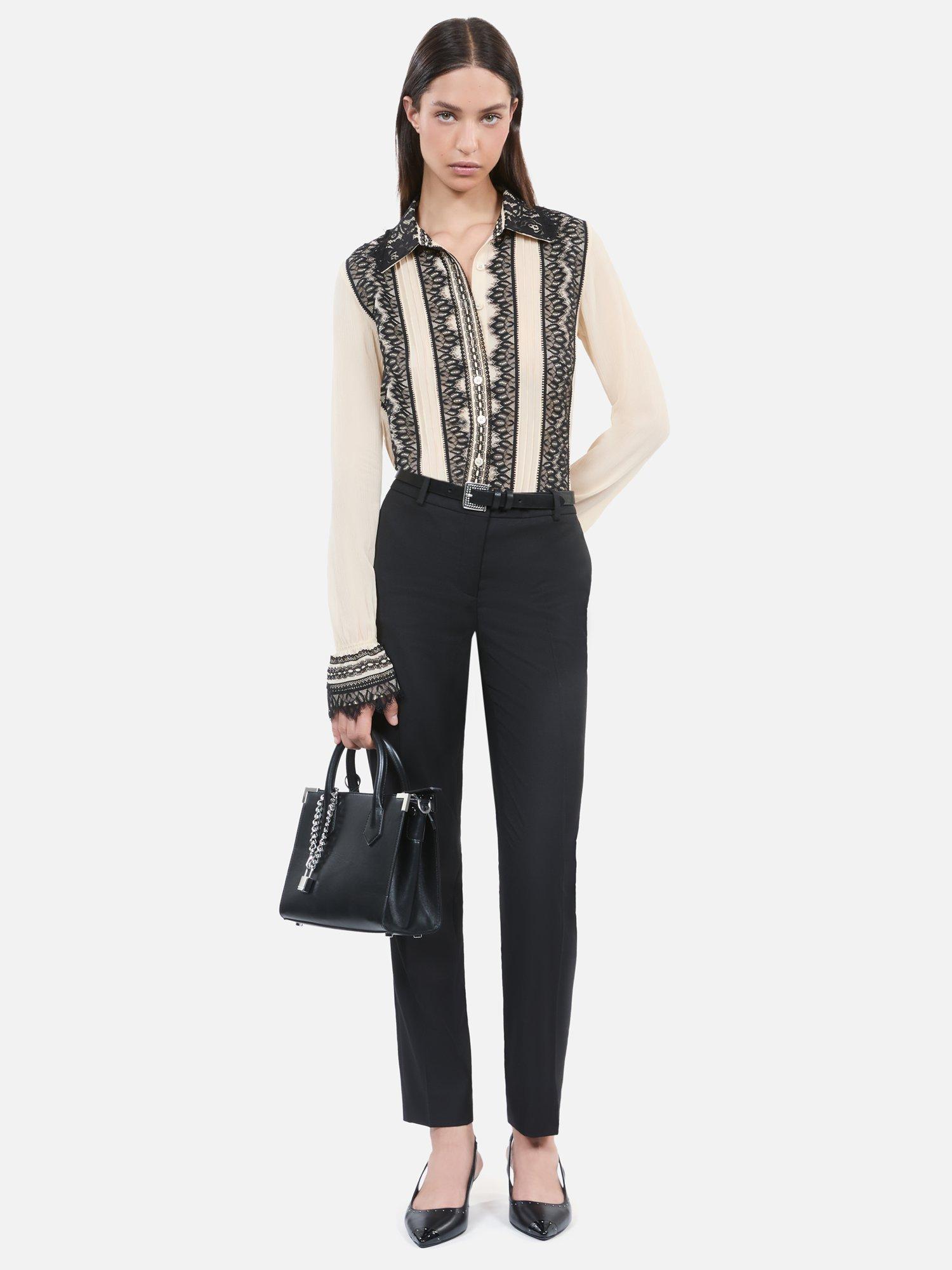 THE KOOPLES Crinkle Lace Shirt, White/Black