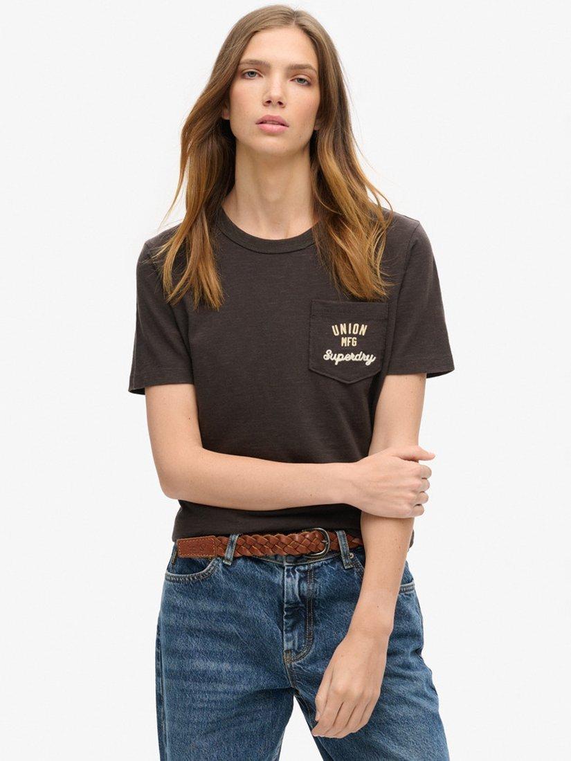 Superdry Workwear Embroidered Pocket T-Shirt, Bison Black