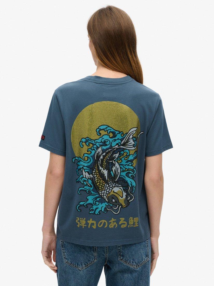 Product image 2 of 5, which shows Superdry Tokyo Rhinestone Organic Cotton T-Shirt, Ink, 8