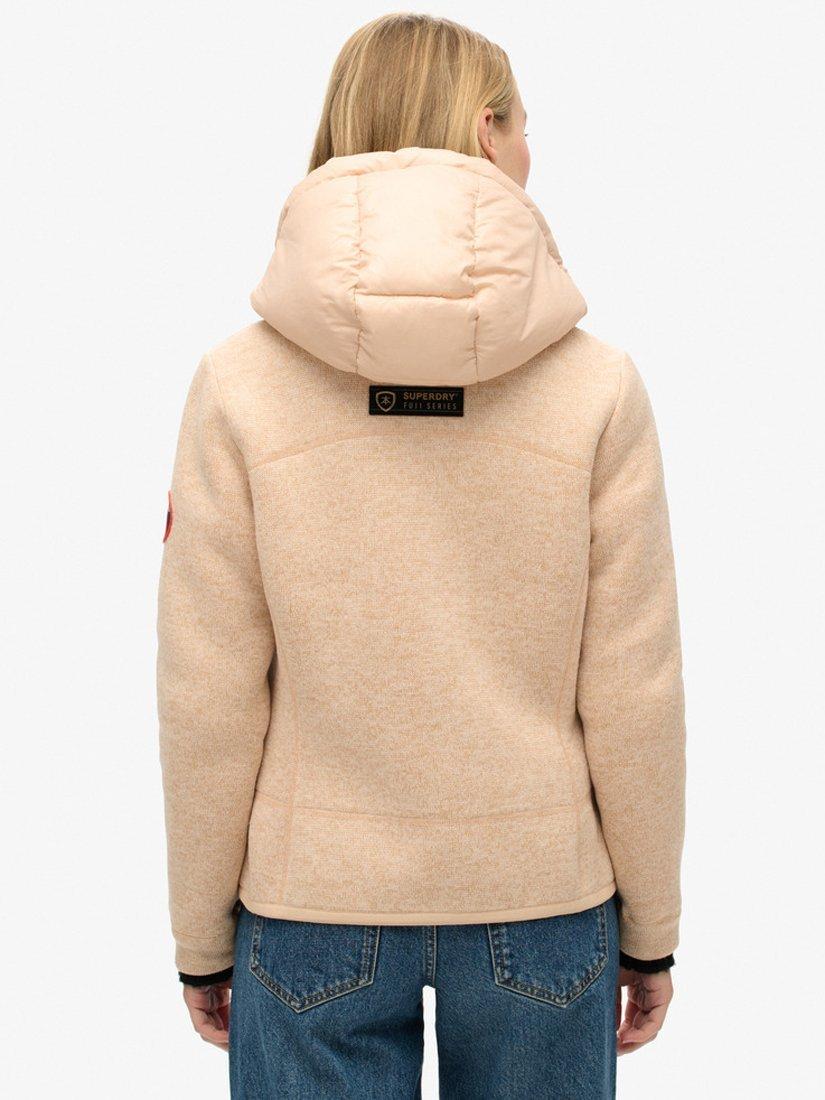 Product image 2 of 5, which shows Superdry Hooded Storm Knit Hybrid Jacket, Frappe Beige, 8