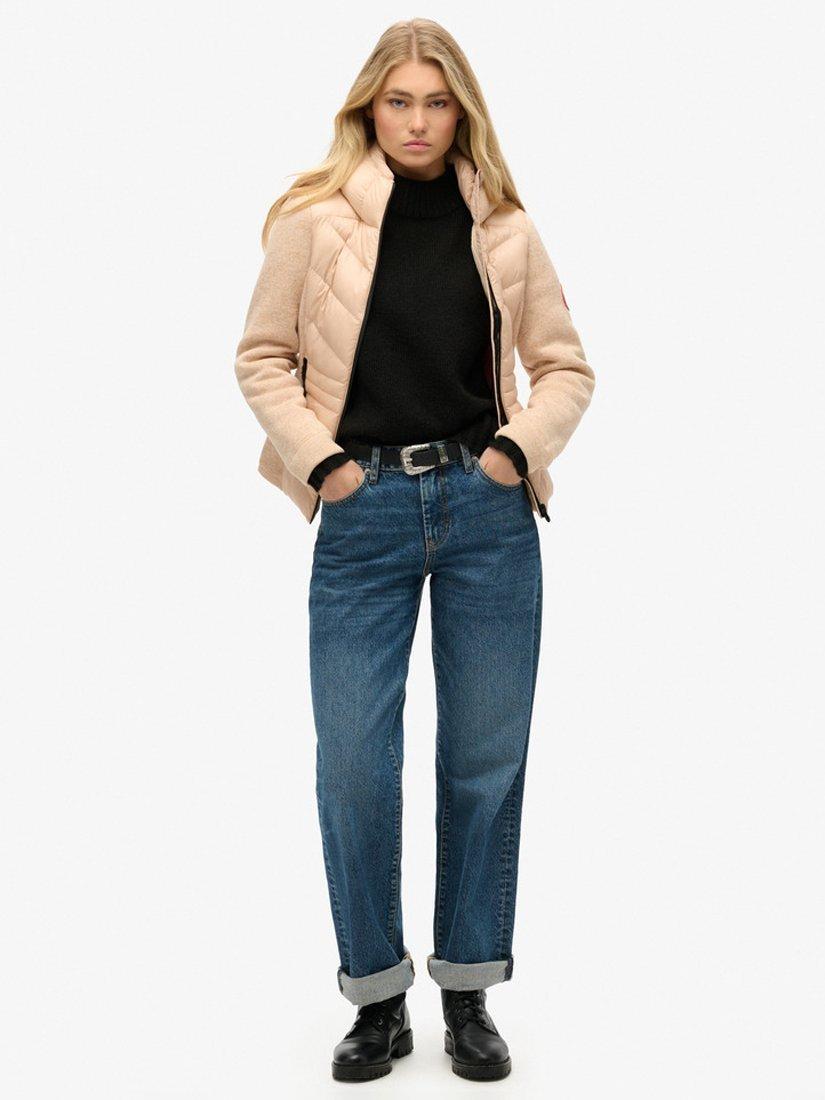 Product image 4 of 5, which shows Superdry Hooded Storm Knit Hybrid Jacket, Frappe Beige, 8