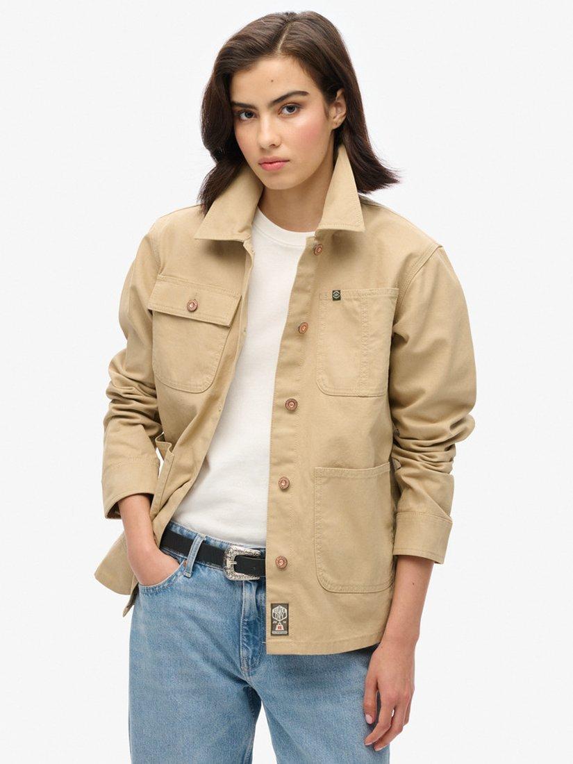 Product image 1 of 6, which shows Superdry Embroidered Chore Jacket, Canyon Beige, 8