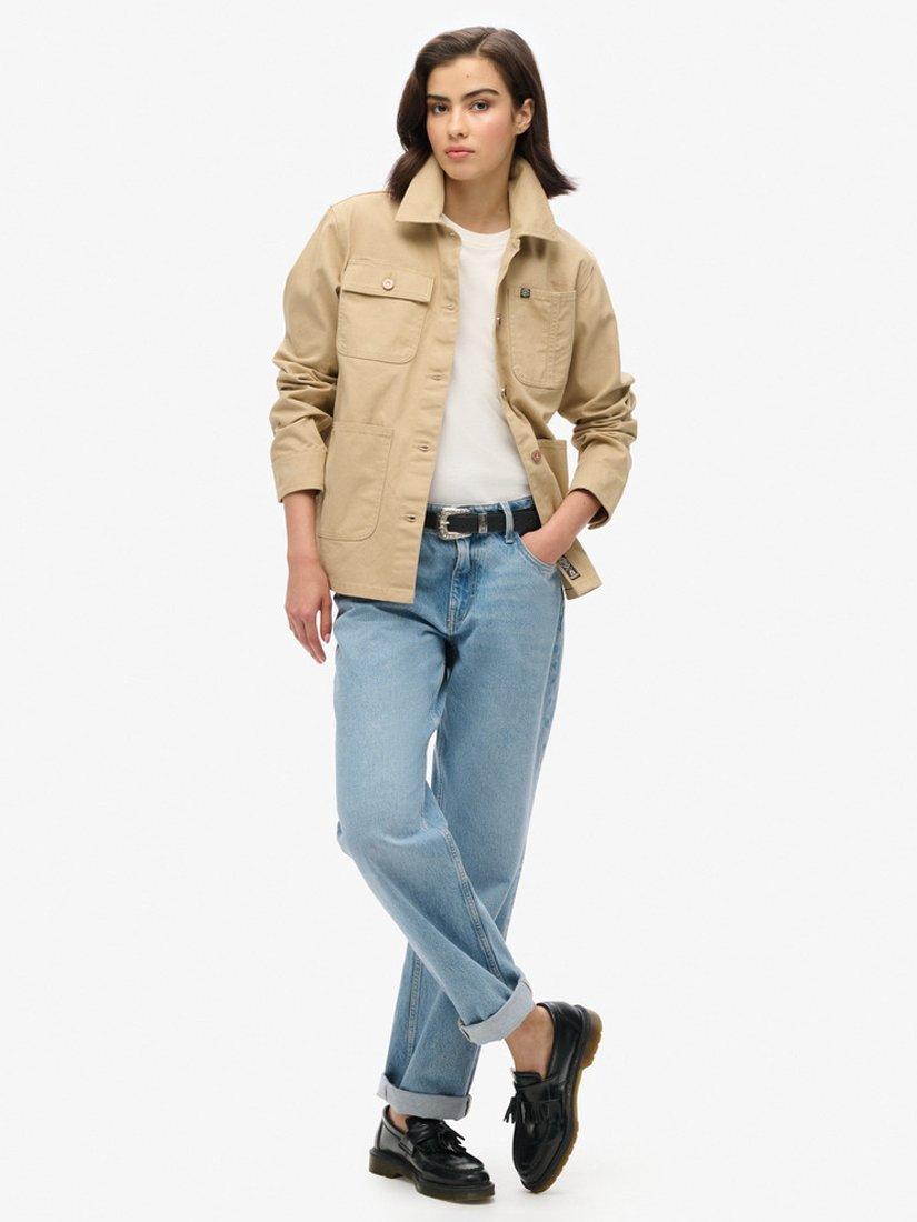 Product image 2 of 6, which shows Superdry Embroidered Chore Jacket, Canyon Beige, 8