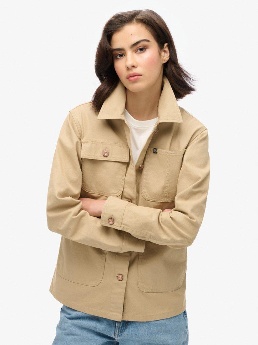 Product image 4 of 6, which shows Superdry Embroidered Chore Jacket, Canyon Beige, 8