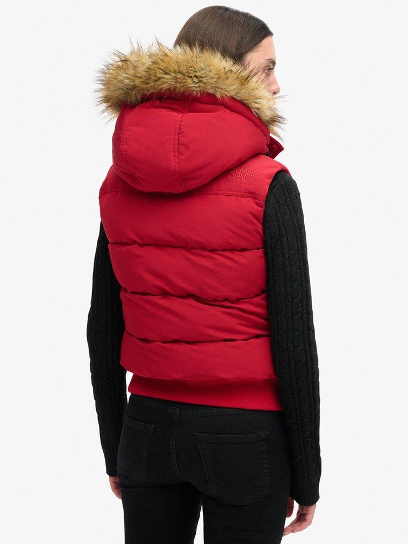 Product image 2 of 5, which shows Superdry Everest Faux Fur Gilet, Barndoor Red, 8