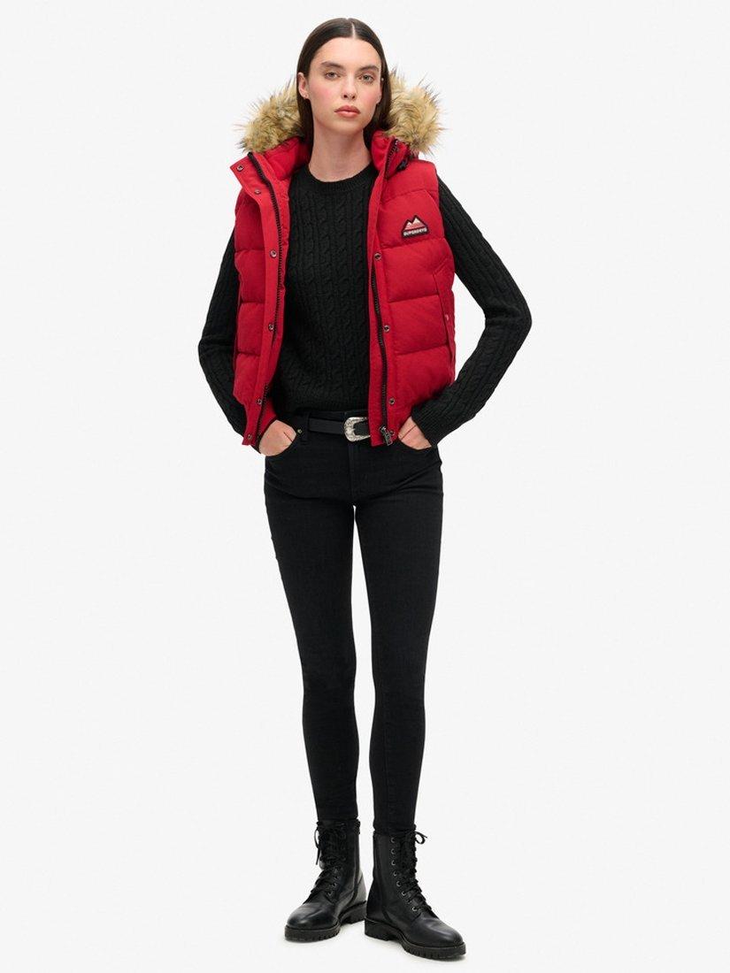 Product image 3 of 5, which shows Superdry Everest Faux Fur Gilet, Barndoor Red, 8