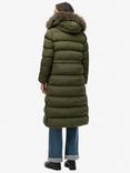 Superdry Everest Faux Fur Longline Jacket, Army Khaki