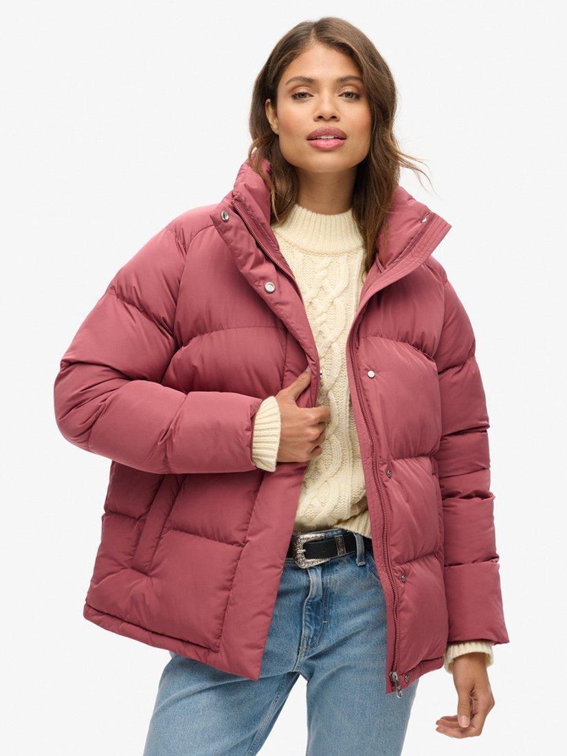 Superdry Mid Length Puffer Jacket, Roan Rouge Burgundy
