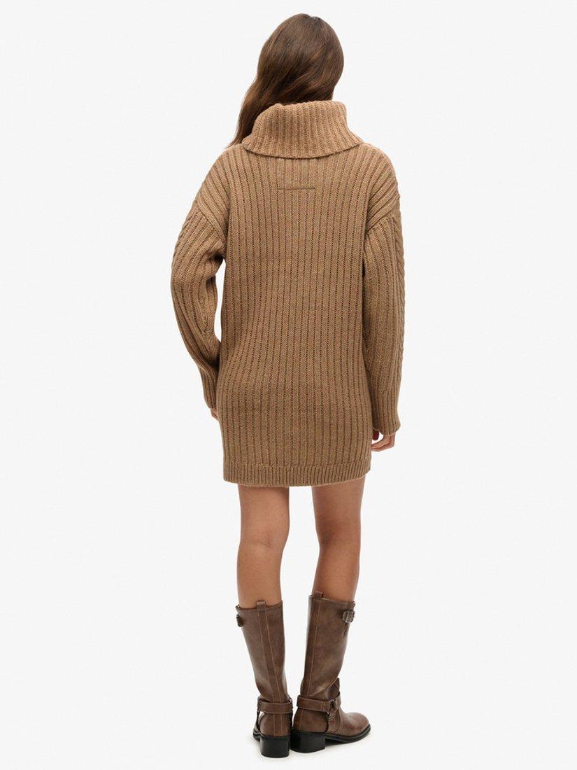 Product image 2 of 5, which shows Superdry Roll Neck Cable Knit Jumper Dress, Caramel Twist, 8