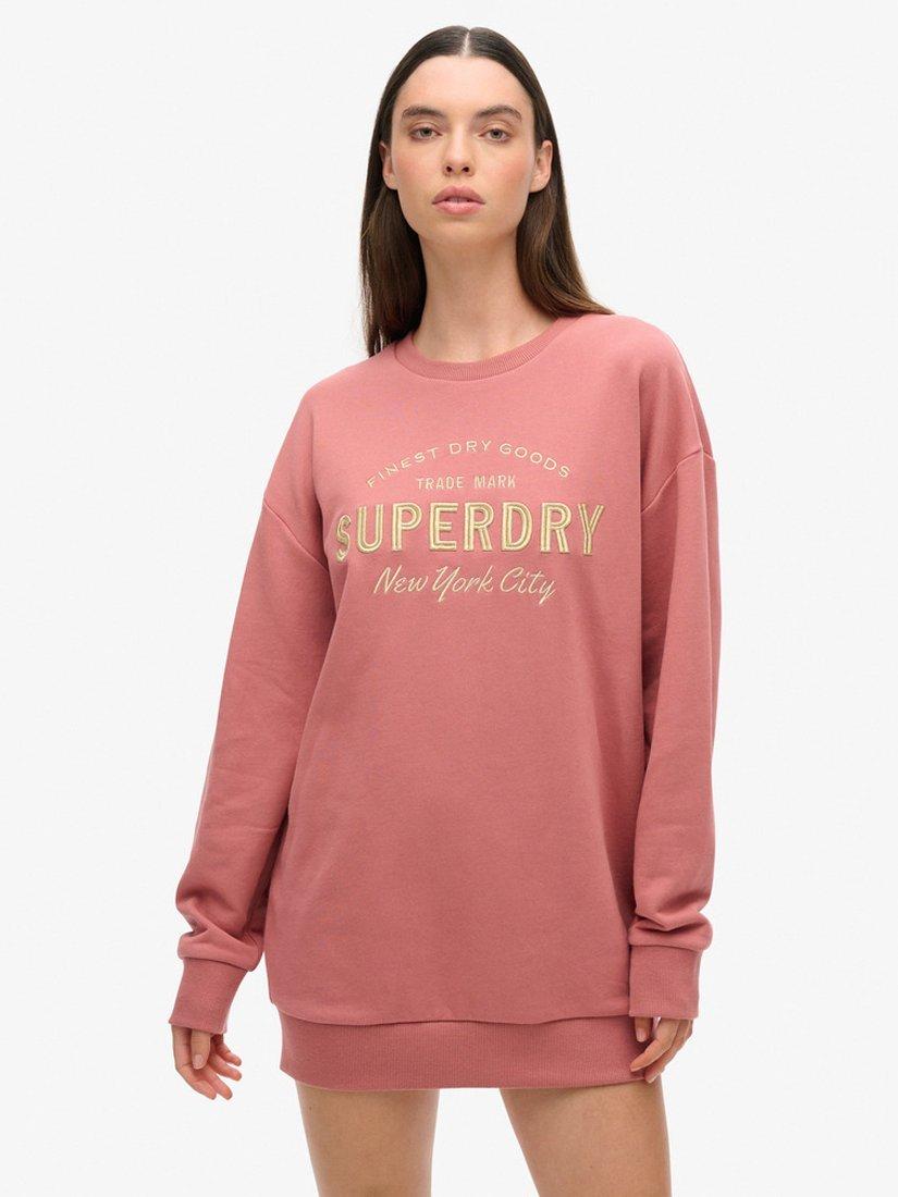 Product image 1 of 5, which shows Superdry Luxe Metallic Logo Sweat Dress, Withered Rose, 6-8