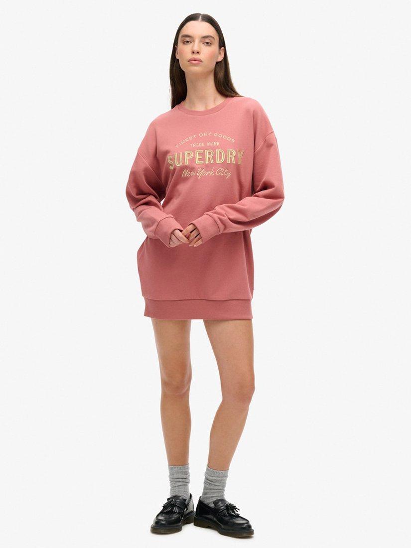 Product image 4 of 5, which shows Superdry Luxe Metallic Logo Sweat Dress, Withered Rose, 6-8