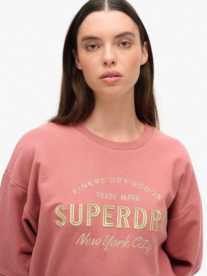 Product image 3 of 5, which shows Superdry Luxe Metallic Logo Sweat Dress, Withered Rose, 6-8