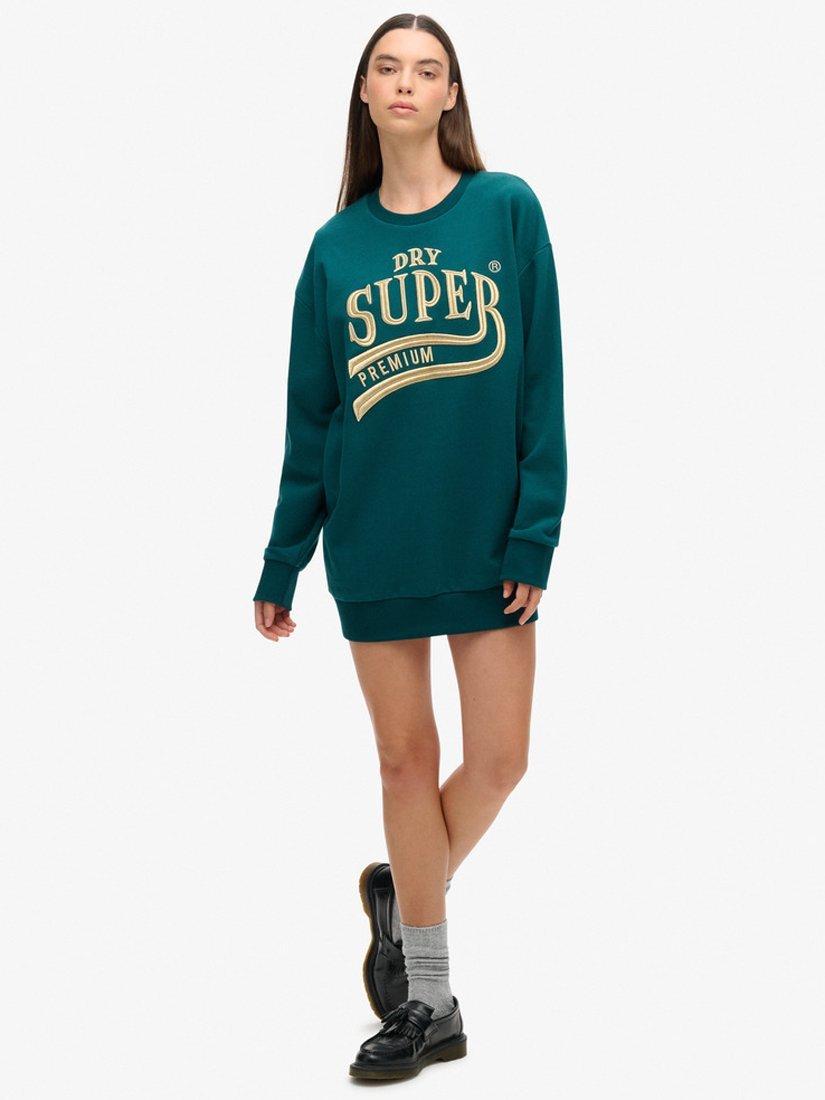 Product image 3 of 5, which shows Superdry Luxe Metallic Logo Sweat Dress, Deep Teal, 6-8
