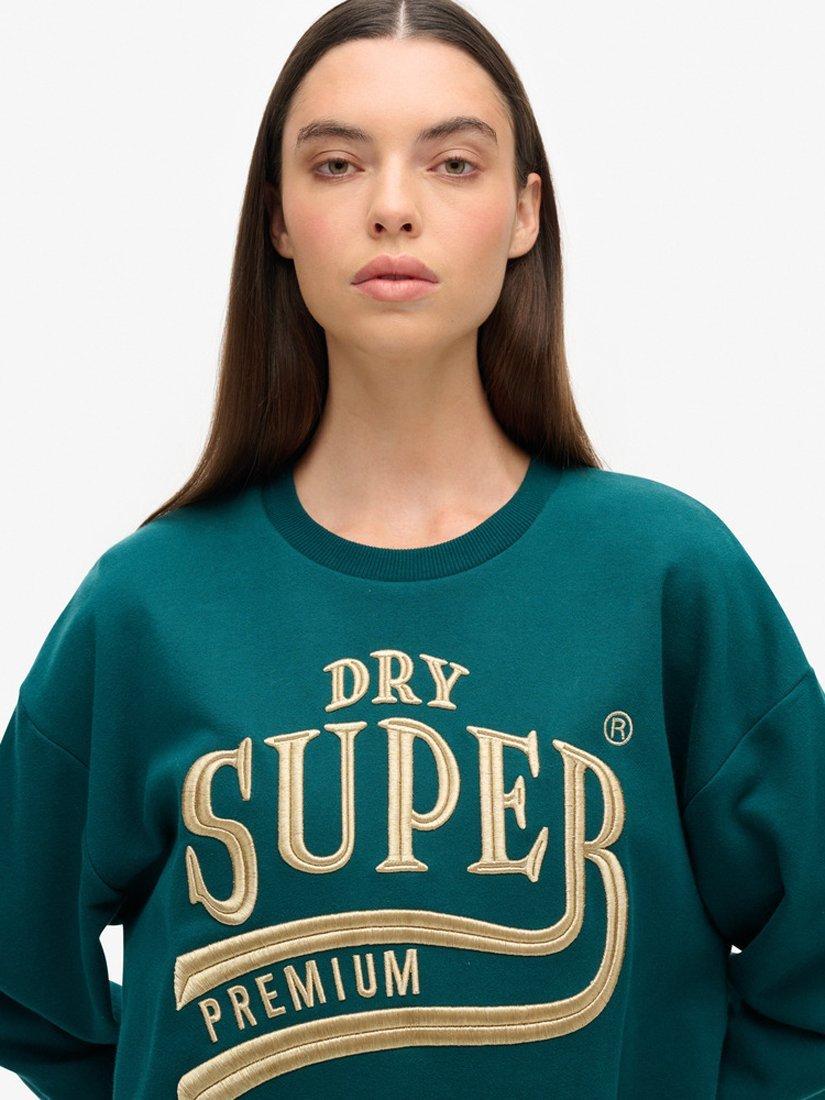 Product image 4 of 5, which shows Superdry Luxe Metallic Logo Sweat Dress, Deep Teal, 6-8