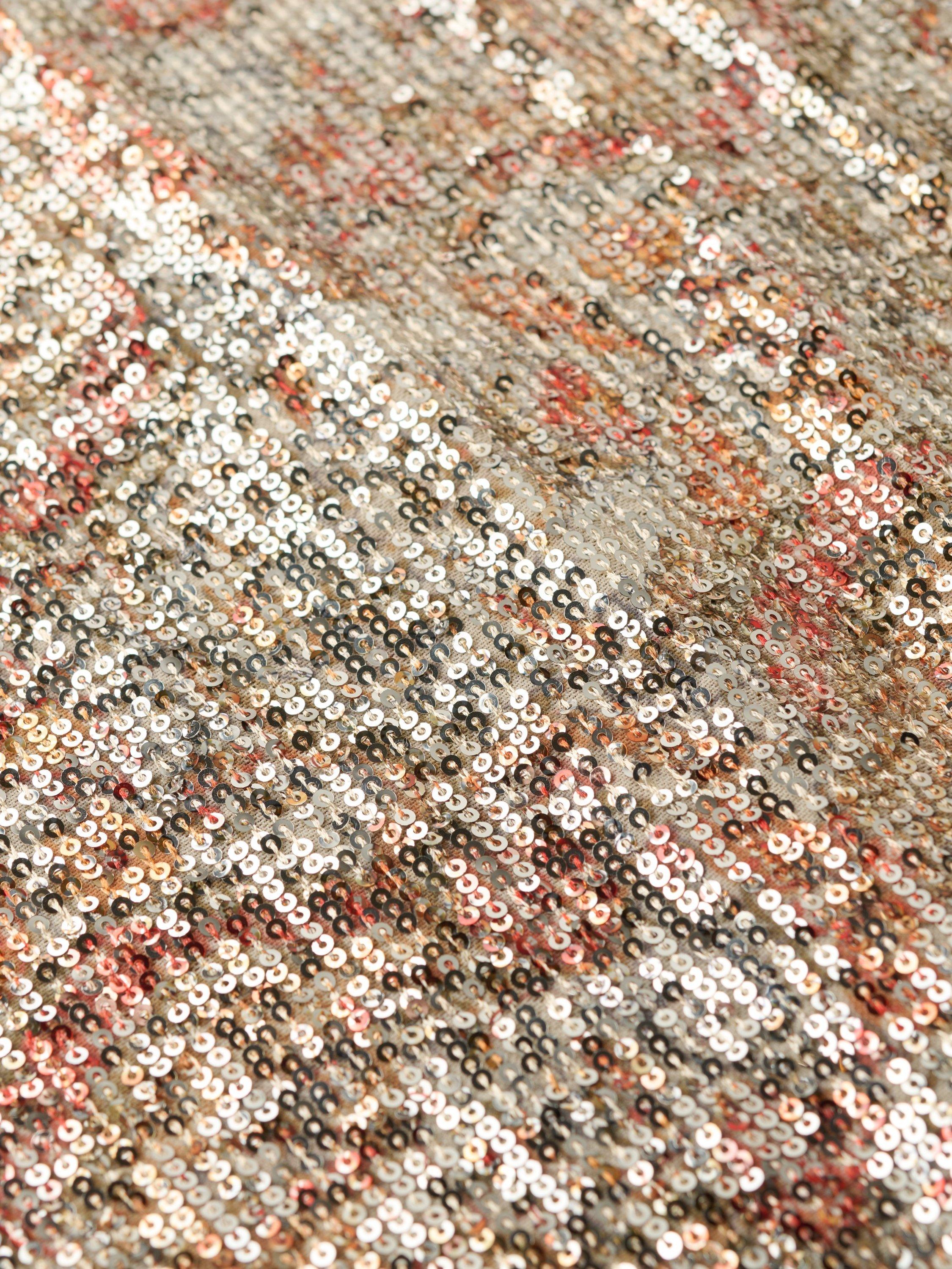 Product image 6 of 6, which shows Superdry Printed Sequin Long Sleeve Mini Dress, Gold, 8