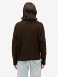 Superdry Lightweight Cable Roll Neck Jumper, Dark Brown Twist