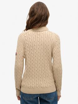 Superdry Slouchy Cable Roll Neck Jumper, Winter Taupe Twist - view 2, Winter Taupe Twist