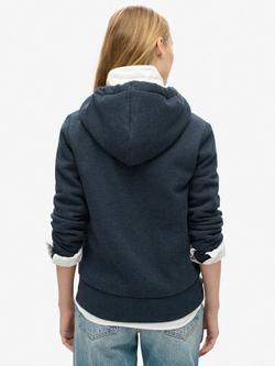 Superdry Luxe Metallic Logo Zip Hoodie, Trench Navy Marl - view 2, Trench Navy Marl