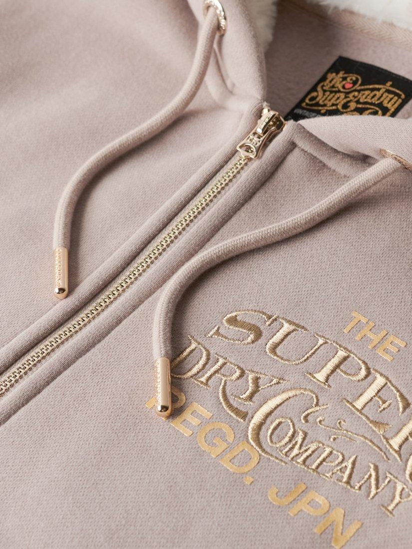 Superdry Luxe Metallic Logo Zip Hoodie, Warm Grey