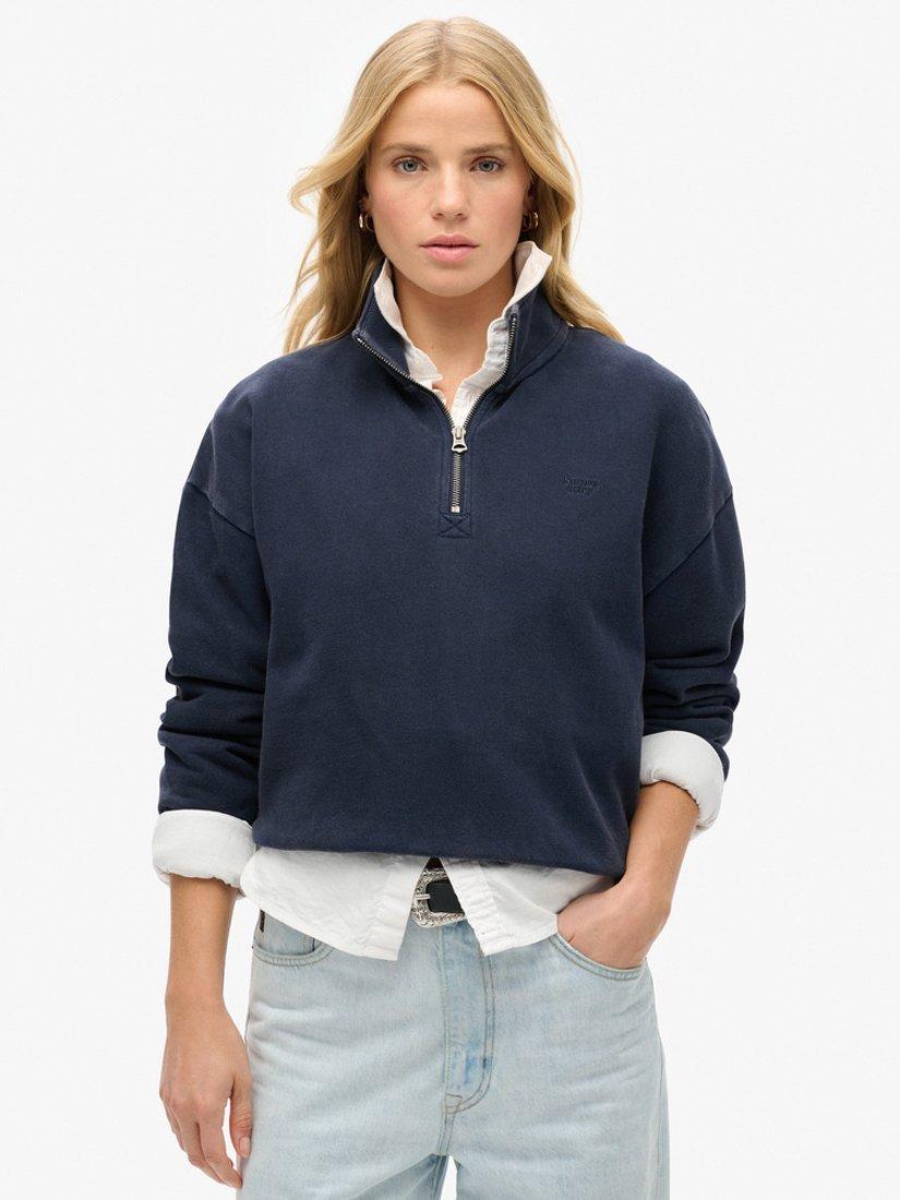 Product image 1 of 5, which shows Superdry Athletic Essentials Half Zip Sweatshirt, Rich Navy, 8