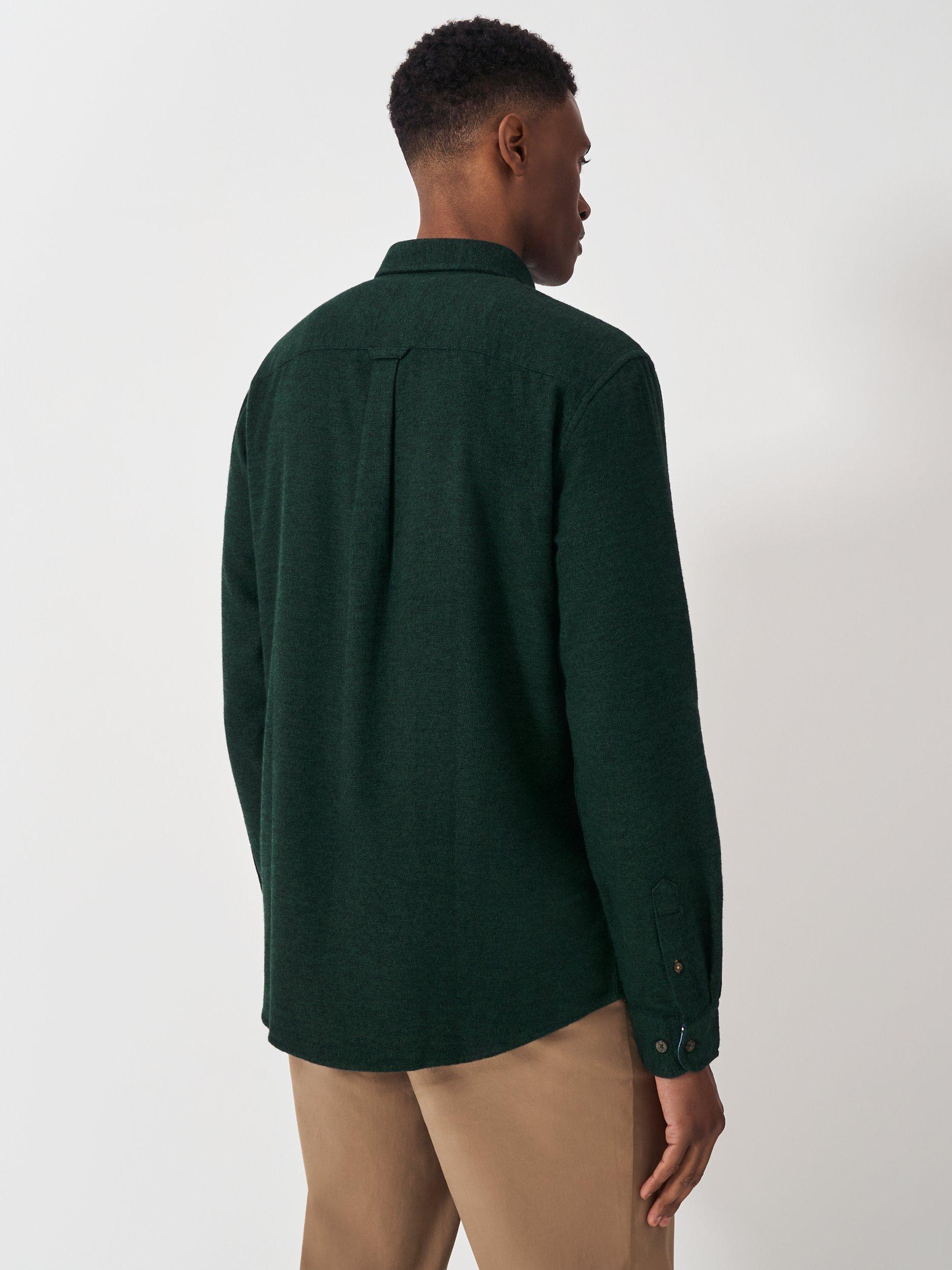 Product image 2 of 5, which shows Crew Clothing Cotton Regular Fit Flannel Shirt, Dark Green, XS
