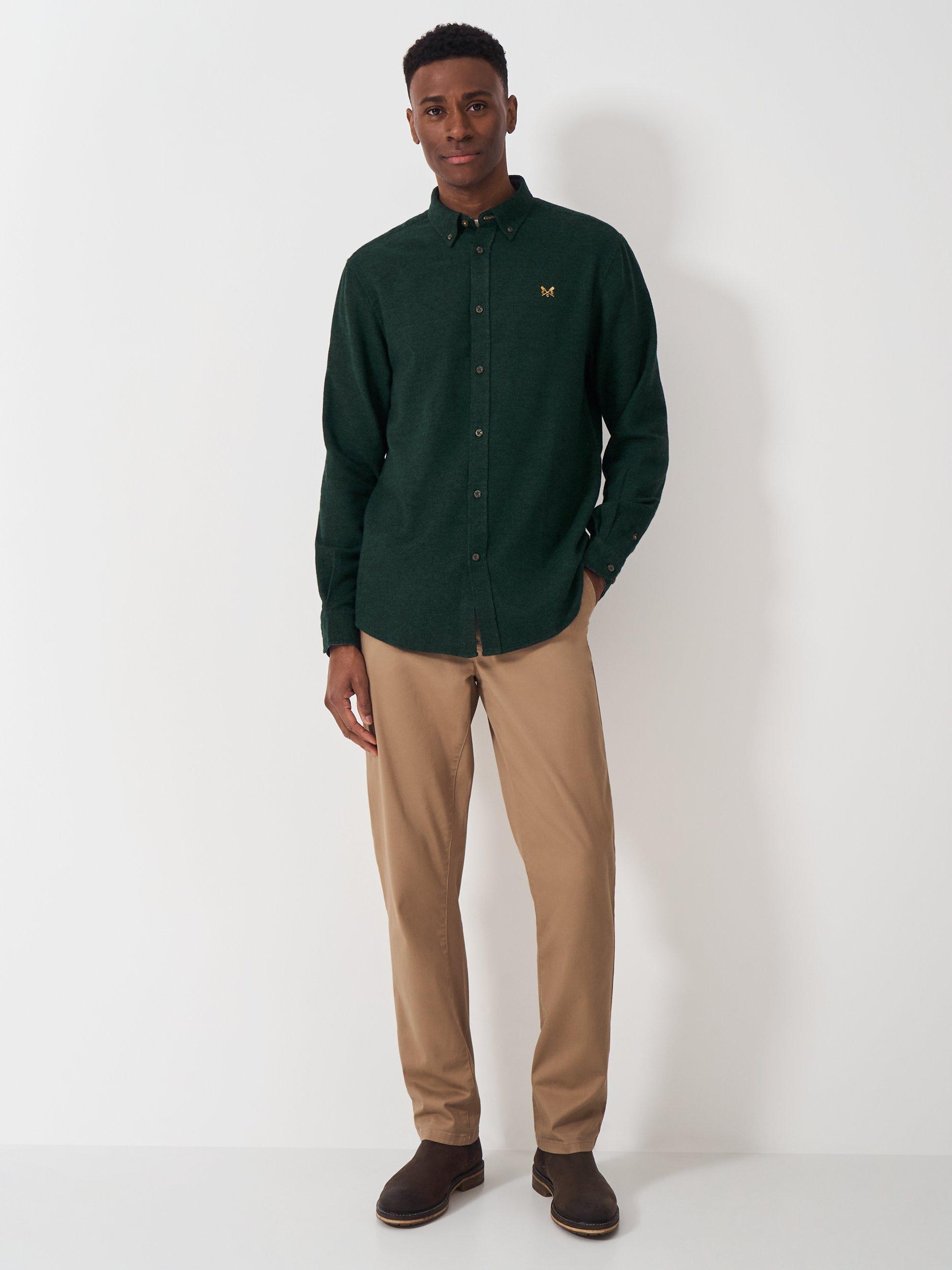Product image 3 of 5, which shows Crew Clothing Cotton Regular Fit Flannel Shirt, Dark Green, XS