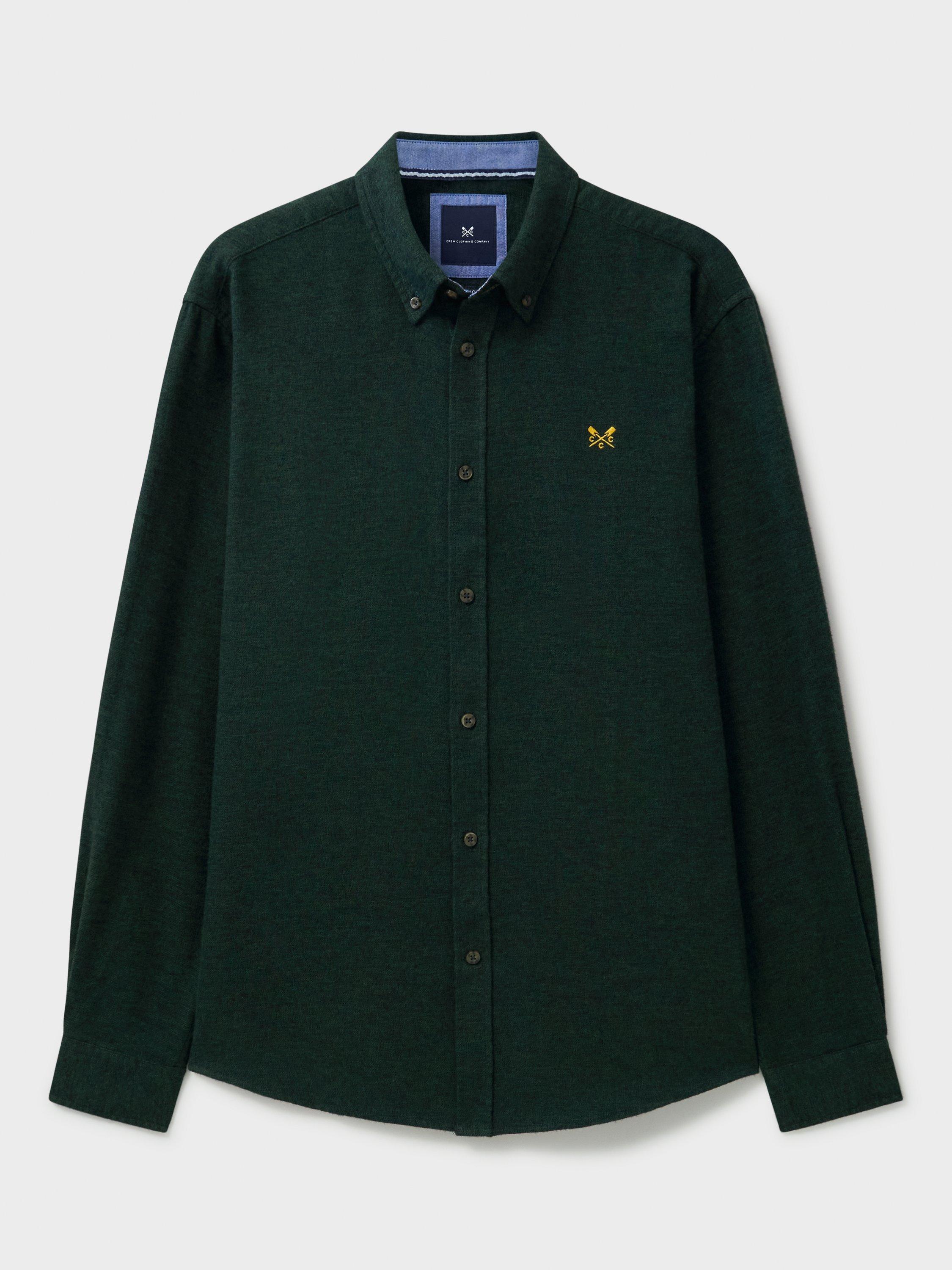 Product image 5 of 5, which shows Crew Clothing Cotton Regular Fit Flannel Shirt, Dark Green, XS